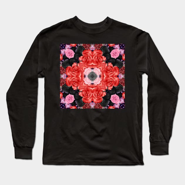 Crystal Hearts and Flowers Valentines Kaleidoscope pattern (Seamless) 31 Long Sleeve T-Shirt by Swabcraft